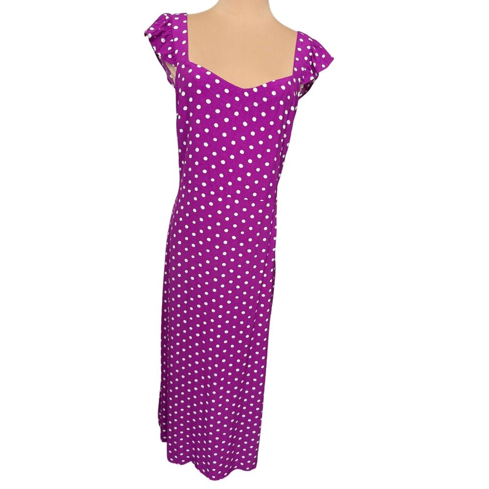 LOFT Women’s Size 12 Purple White Polka Dot Cap Sleeve Maxi